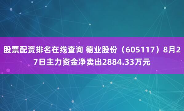 股票配资排名在线查询 德业股份（605117）8月27日主力资金净卖出2884.33万元